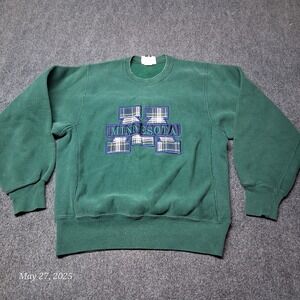 VTG Minnesota Embroidered‎ Lee Cross Grain Sweatshirt Green Sz M Reverse Weave